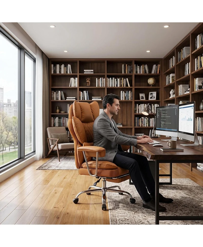 gaomon Big and Tall Office Chair with Pocket Spring Cushion, Ergonomic Desk Chair with Footrest, Adjustable Armrests and Lumbar Support, Pu Leather