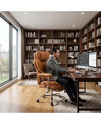 gaomon Big and Tall Office Chair with Pocket Spring Cushion, Ergonomic Desk Chair with Footrest, Adjustable Armrests and Lumbar Support, Pu Leather