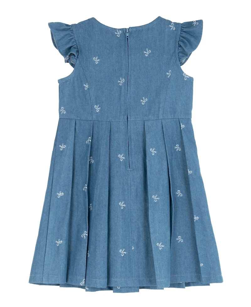 Rare Editions Girls' 2T-6x Demin Bow Pleated Dress with Bag