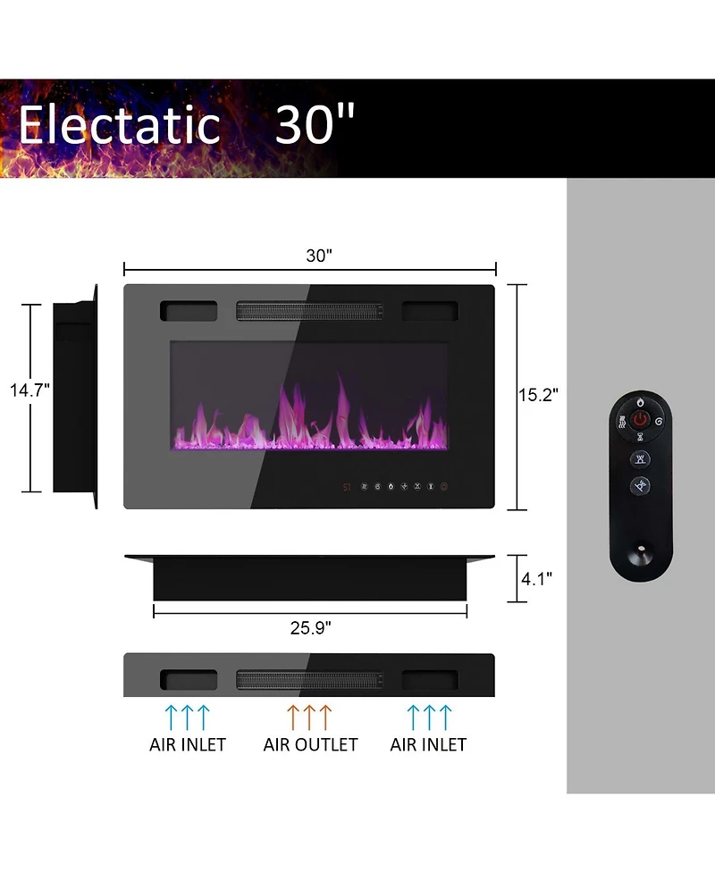 Homsee Electric Fireplace Heater - Realistic Flame Effect, Iron and Glass, 120V Wall Plug, Living Room Decor