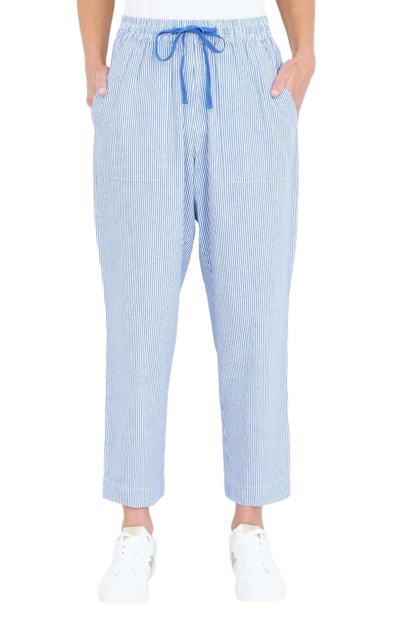 Yumi Women's Cotton Stripe Cropped Trousers