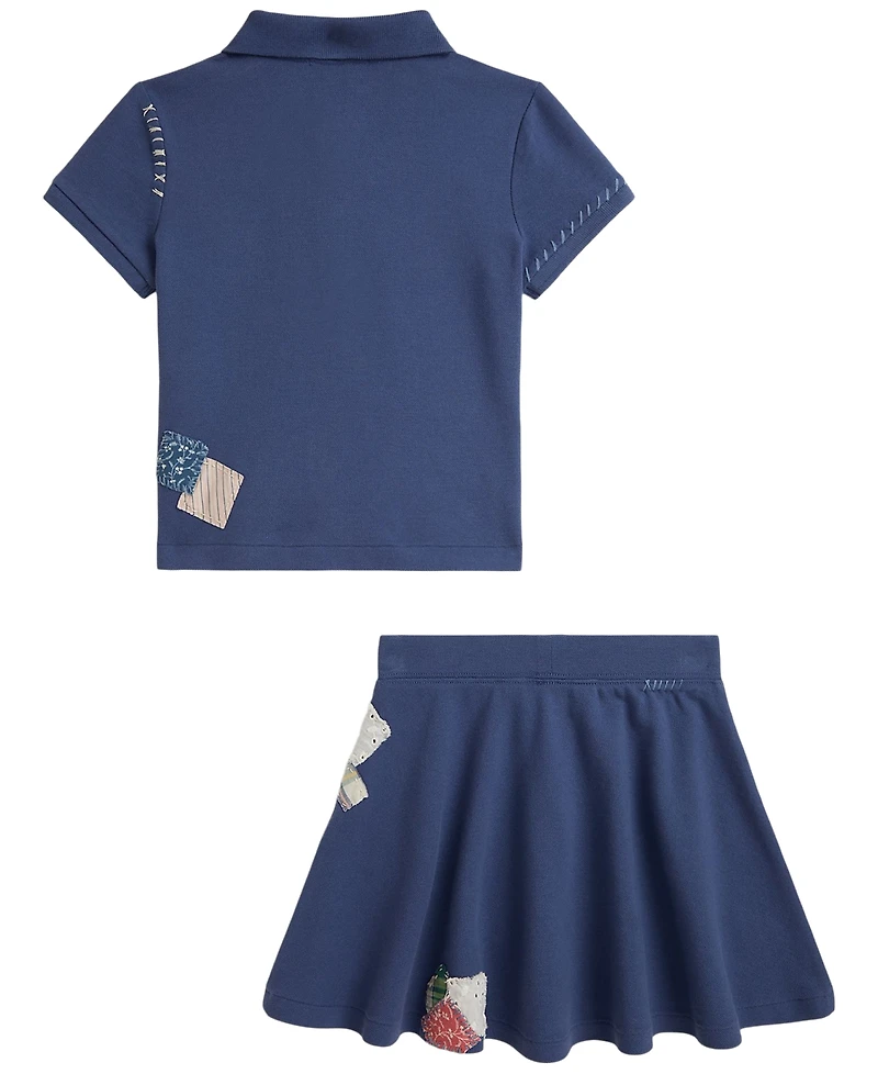 Polo Ralph Lauren Girls' 2T-6X Short-Sleeve Shirt and Skirt, 2-Piece Set