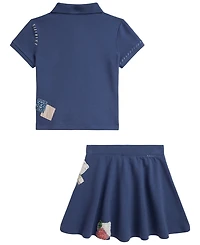 Polo Ralph Lauren Girls' 2T-6X Short-Sleeve Shirt and Skirt, 2-Piece Set
