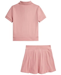 Polo Ralph Lauren Girls' 7-16 Stretch Mesh Boxy Polo Shirt and Skirt, 2-Piece Set