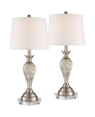 Regency Hill Arden Modern Table Lamps Set of 2 Mercury Glass Twist with Round Risers White Empire Shade for Bedroom Living Room Bedside House