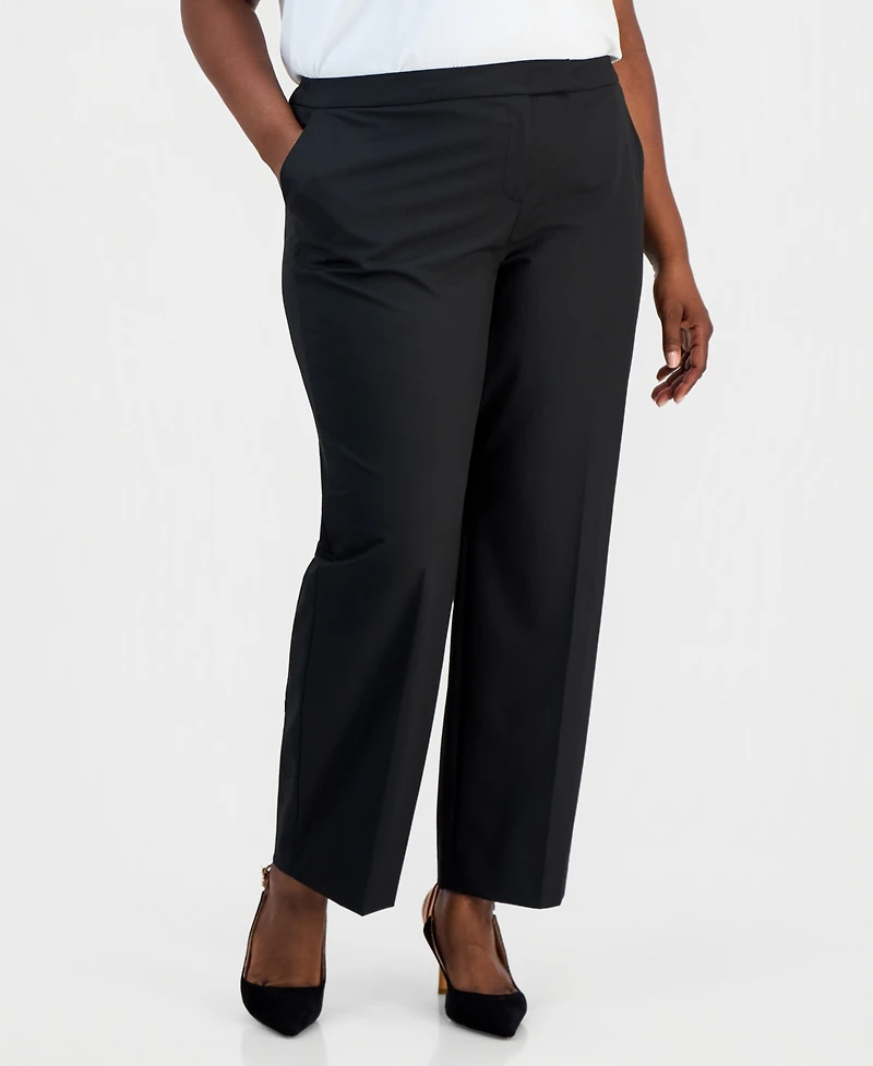 Kasper Plus Washable Bi-Stretch Straight-Leg High-Rise Pants