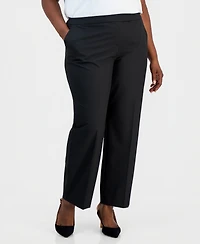 Kasper Plus Washable Bi-Stretch Straight-Leg High-Rise Pants