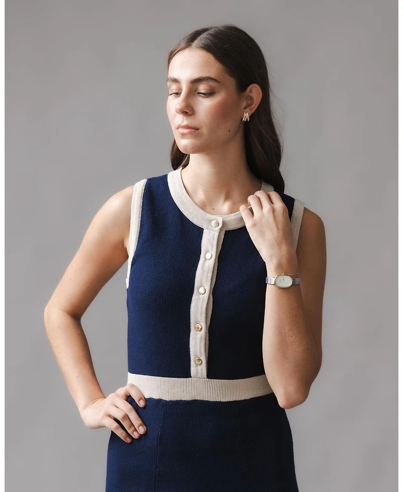 Hope & Henry Women's Organic Sleeveless Button Front Sweater Dress