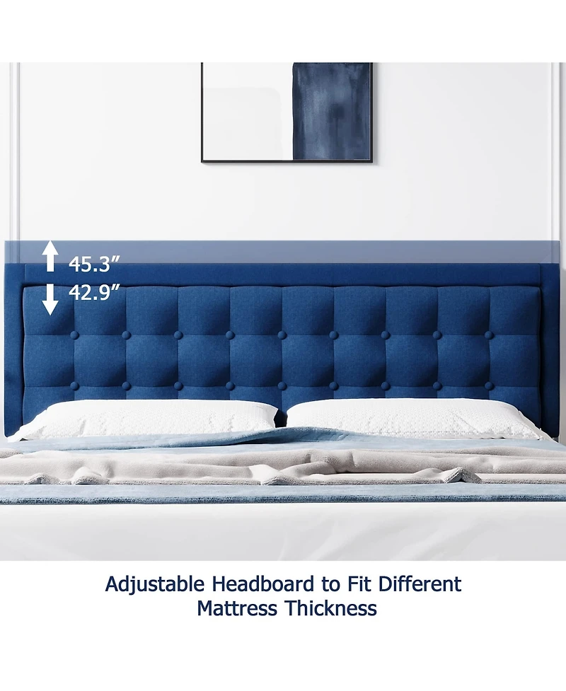 gaomon Platform Bed with Adjustable Linen Button Tufted Headboard, Noise-Free Design and No Box Spring Needed