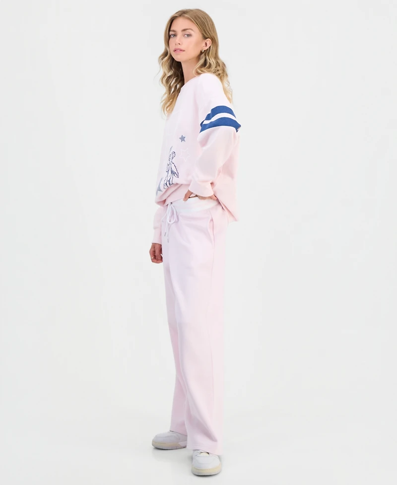 Madden Girl Juniors' Wide Fleece Contrast-Waist Sweatpants