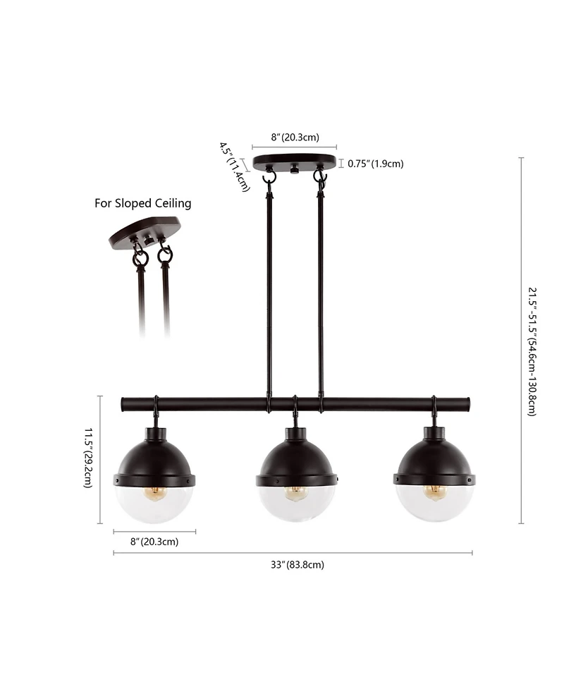 Caleb Industrial Farmhouse Iron/Glass Linear Led Pendant