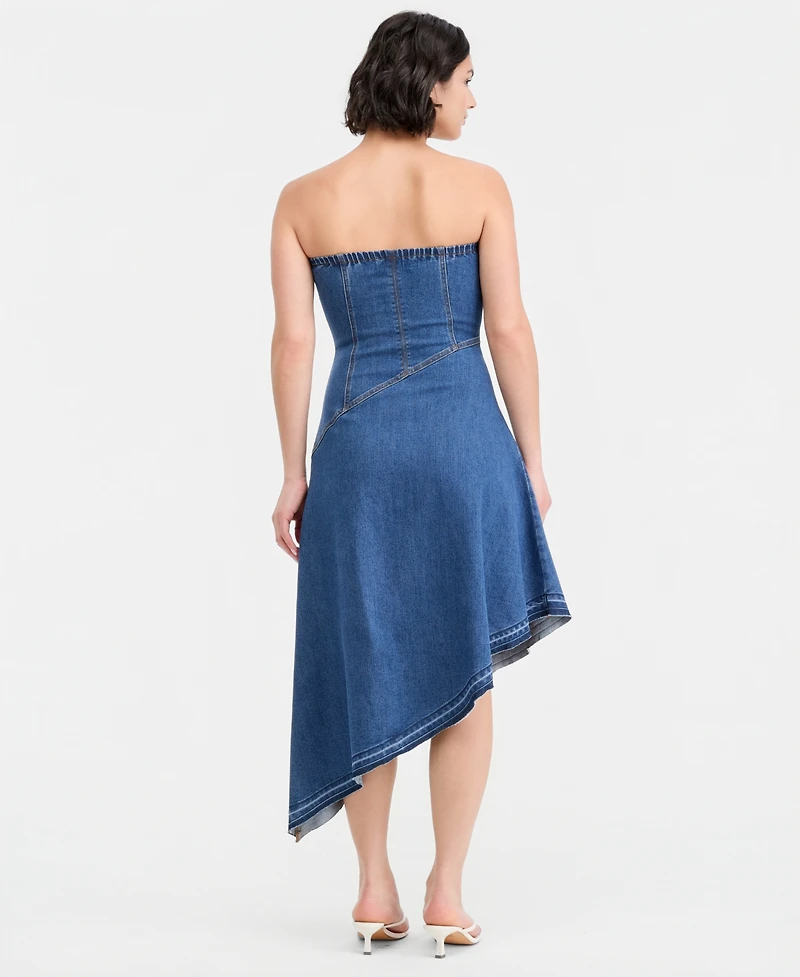 14th Place Juniors' Strapless Asymmetric Denim A-Line Dress