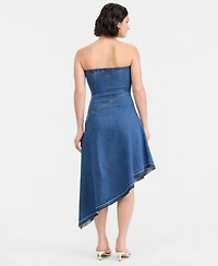 14th Place Juniors' Strapless Asymmetric Denim A-Line Dress