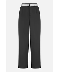 Yumi Women's Diamante Waistband Wide Leg Trousers
