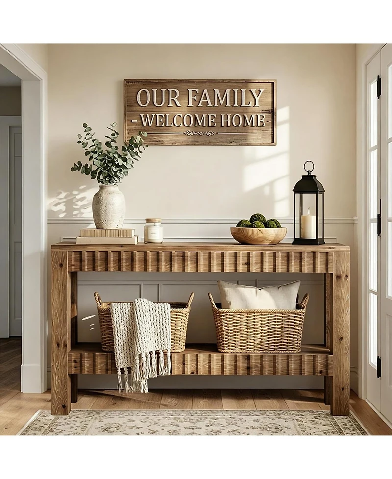 Tribesigns Solid Wood Console Table, 63" Farmhouse Long Entryway Table with Storage, 2-Tier Rectangular Narrow Sofa Table Behind Couch