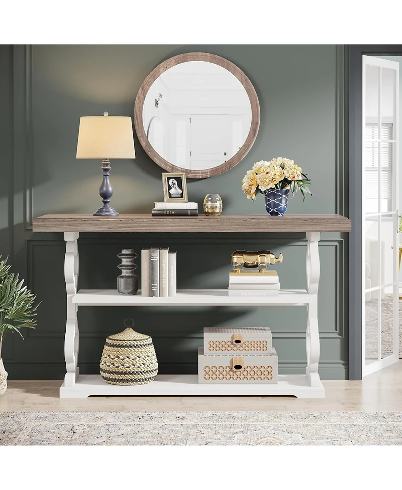 Tribesigns 55'' Long Console Table, 3 Tier Wood Accent Entry Table, Farmhouse Sofa Table with Storage Shelves