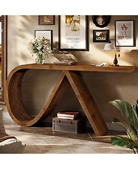 Tribesigns Solid Wood Curved Entryway Table, 57'' Console Table, Narrow Long Sofa Table Behind Couch, Farmhouse Accent Tables