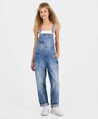 Celebrity Pink Juniors' Wide-Leg Denim Boyfriend Overalls