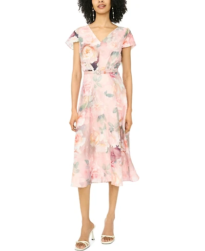 Msk Women's Flutter-Sleeve V-Neck Fit & Flare Dress