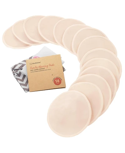 KeaBabies 14pk Organic Nursing Pads, Washable Breast Pads + Wash Bag, Reusable Nipple