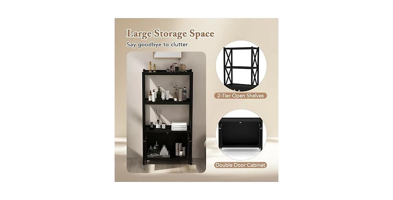 Volenca Bathroom Storage Cabinet with Open Shelves and Double Doors