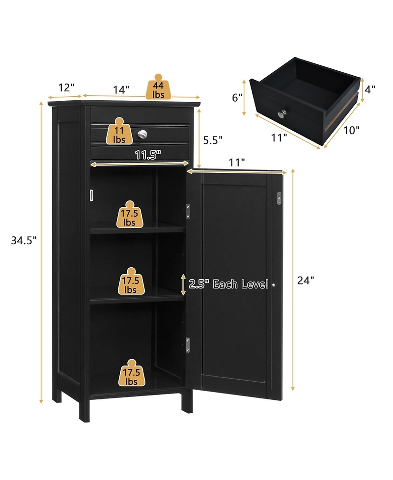sumyeg Wooden Freestanding Floor Storage Cabinet with Drawer and Shelf