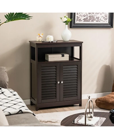 sumyeg Wooden Freestanding Bathroom Storage Cabinet with Double Shutter Doors