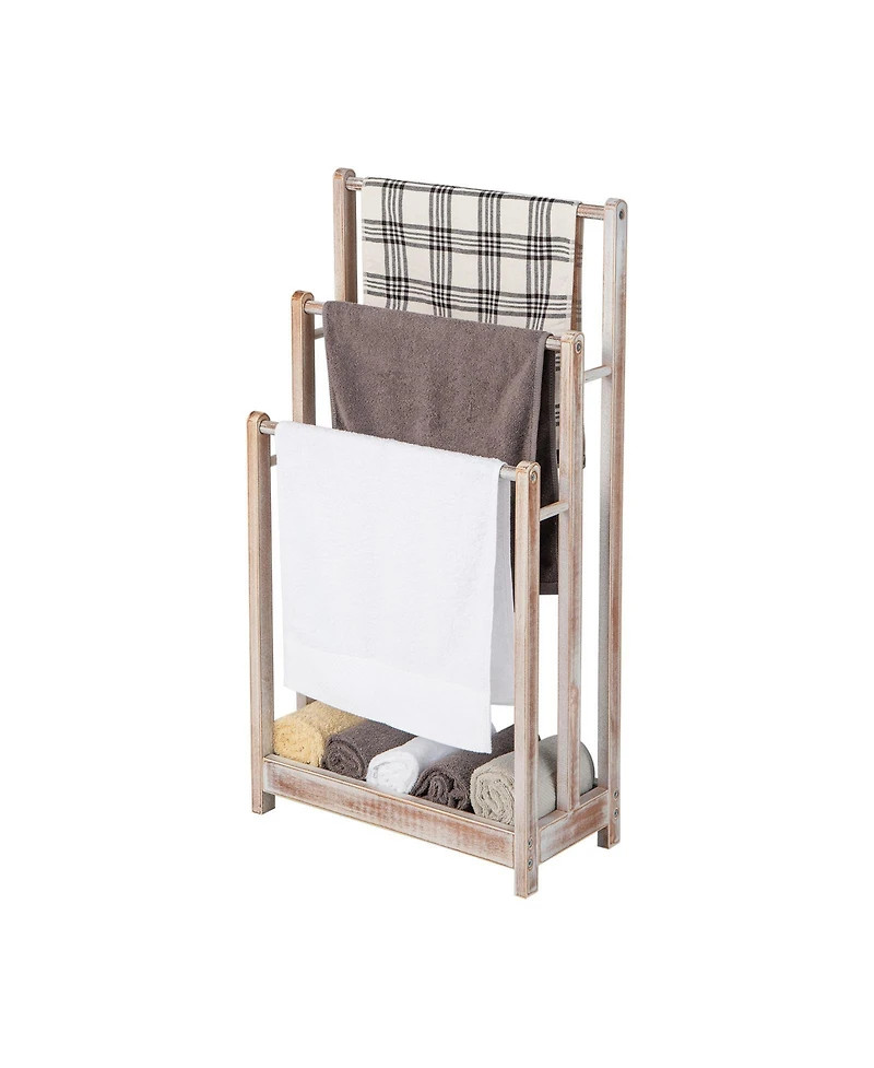 sumyeg Freestanding Towel Rack with 3 Bars and Bottom Storage Shelf Organizer