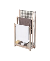 sumyeg Freestanding Towel Rack with 3 Bars and Bottom Storage Shelf Organizer