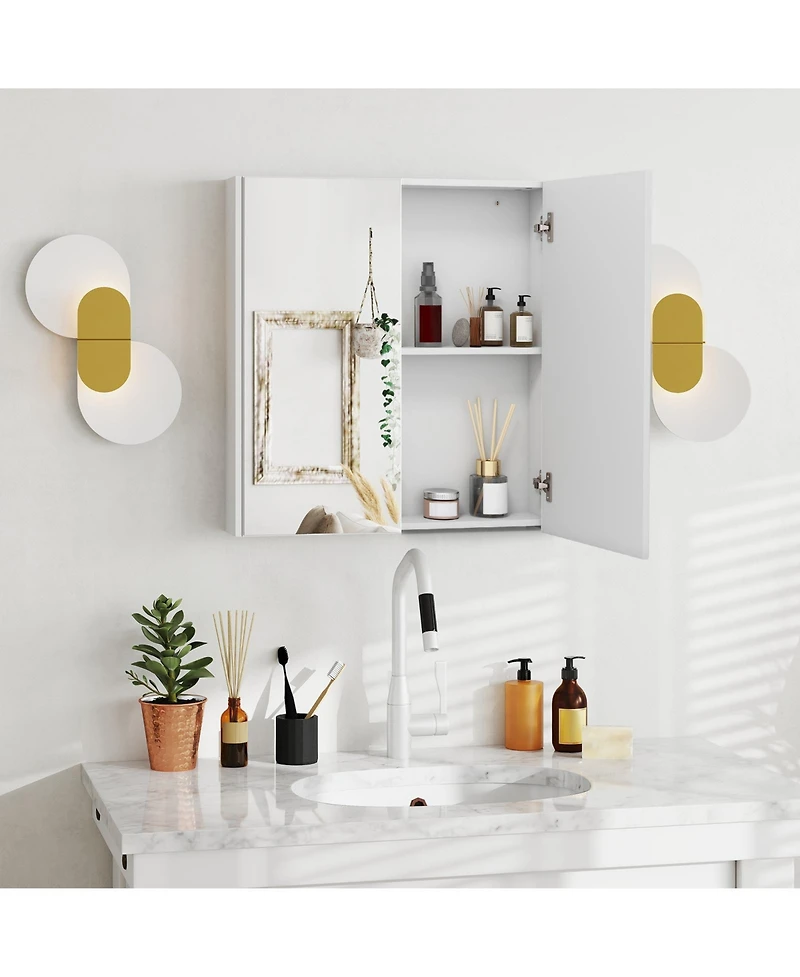 sumyeg Double Door Bathroom Wall Cabinet with Mirror and Adjustable Shelf