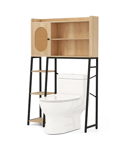 sumyeg Over The bath fixture Storage Cabinet with Rattan Door and Open Storage Shelves