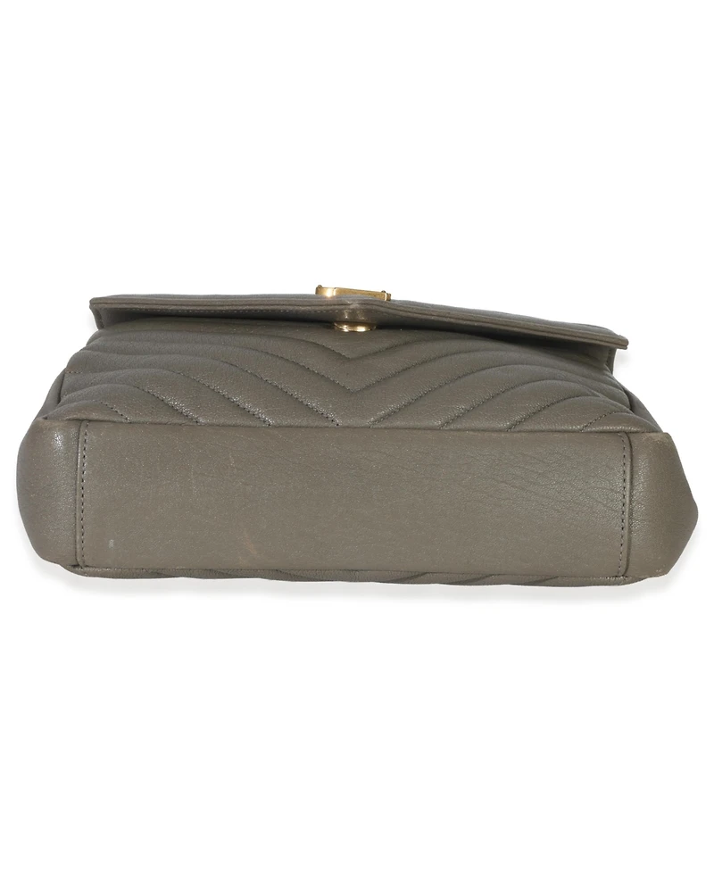 Pre-Owned Saint Laurent Taupe Sheepskin Matelasse Chevron Monogram Medium College Bag
