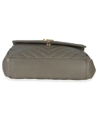 Pre-Owned Saint Laurent Taupe Sheepskin Matelasse Chevron Monogram Medium College Bag