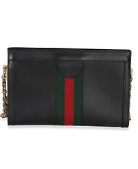 Pre-Owned Gucci Black Calfskin Gg Ophidia Small Web Chain Bag