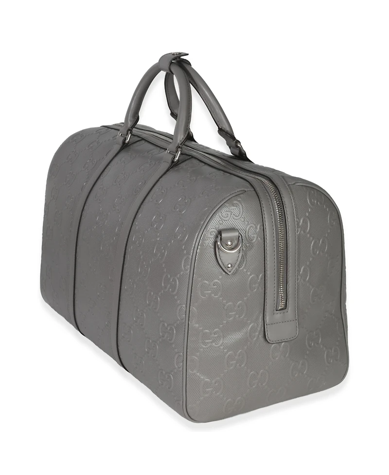 Pre-Owned Gucci Grey Embossed Calfskin Gg Tennis Medium Duffle Bag