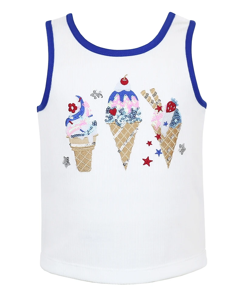 Pink & Violet Girls' 2T-6X Glitter Ice Cream Graphic Tank Top, Star Tulle Skirt and Purse, 3-Piece Set