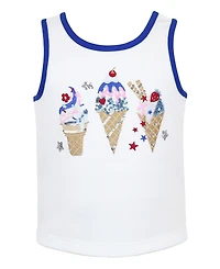 Pink & Violet Girls' 2T-6X Glitter Ice Cream Graphic Tank Top, Star Tulle Skirt and Purse, 3-Piece Set