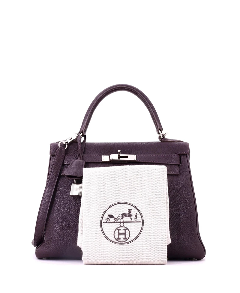 Pre-Owned HERMES Kelly 28 Handbag Purple Togo with Palladium Hardware