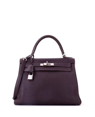 Pre-Owned HERMES Kelly 28 Handbag Purple Togo with Palladium Hardware