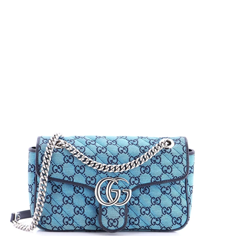 Pre-Owned Gucci Small Gg Marmont Flap Bag Diagonal Quilted Gg Canvas with Leather