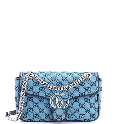 Pre-Owned Gucci Small Gg Marmont Flap Bag Diagonal Quilted Gg Canvas with Leather