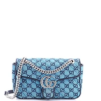 Pre-Owned Gucci Small Gg Marmont Flap Bag Diagonal Quilted Gg Canvas with Leather