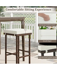 Gymax Set of 4 Wicker Bar Stools with Removable Seat Cushions Footrest