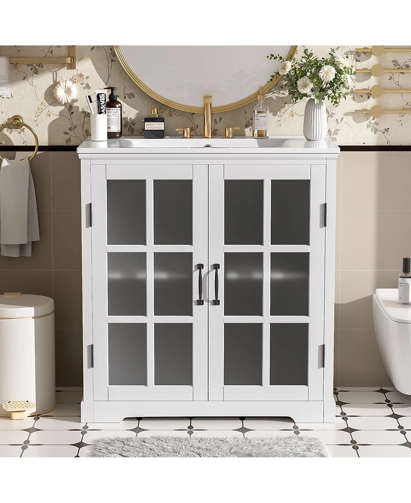 Airsurfer 30 Inch Modern Bathroom Vanity with Ceramic Sink Cabinet White
