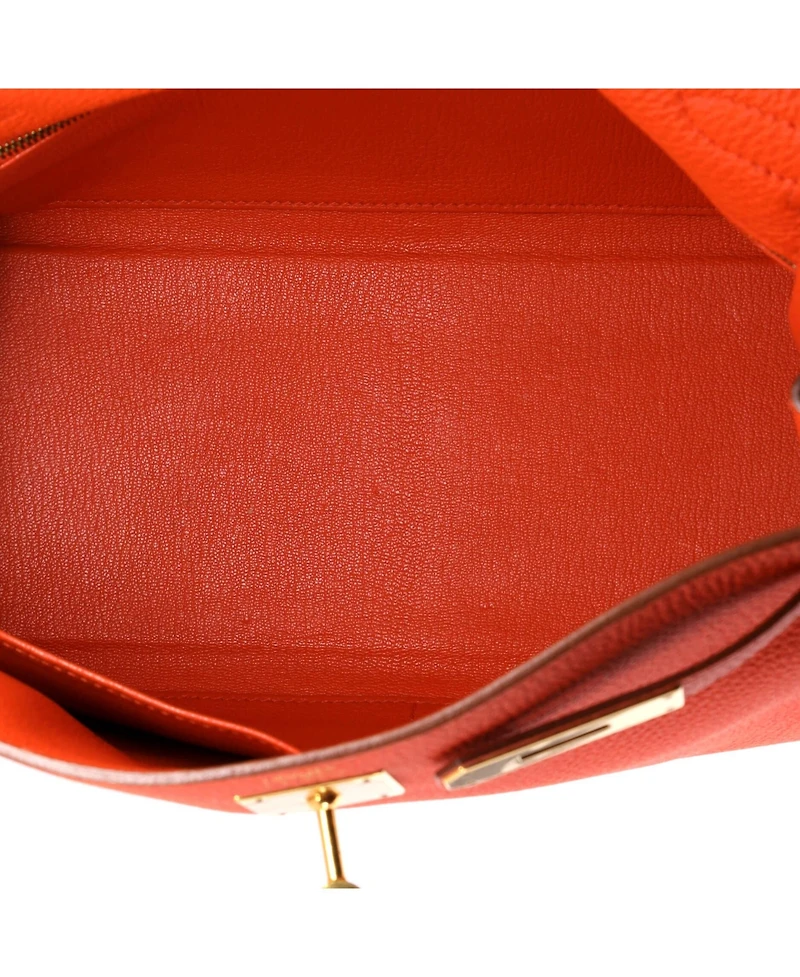 Pre-Owned HERMES Kelly 28 Handbag Orange Togo with Gold Hardware