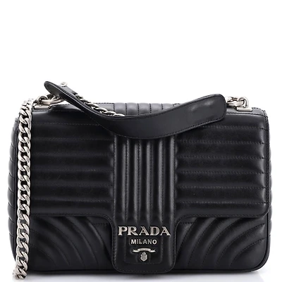 Pre-Owned Prada Large Chain Flap Shoulder Bag Diagramme Quilted Leather