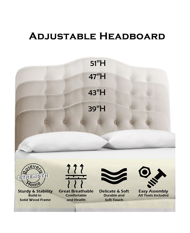 Boyel Living Low Profile Upholstered Bed Button Tufted Frame with Solid Wood Structure and Plush Padding