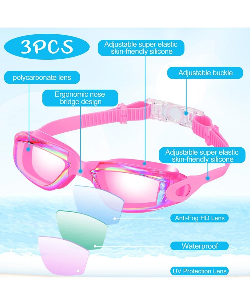 Gnuadz 3pc Swimming Goggles Anti Fog Silicone Swim Glasses Nose Clip Ear Plugs