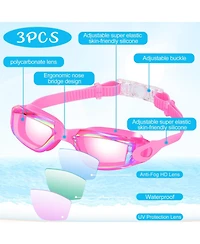 Gnuadz 3pc Swimming Goggles Anti Fog Silicone Swim Glasses Nose Clip Ear Plugs