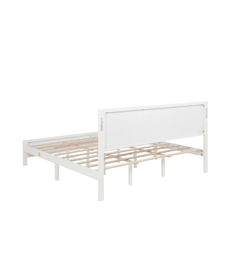 Clihome King Size Bed with Tall-Panel Headboard and Footboard, Built-in Led Lights, Usb Charging Station